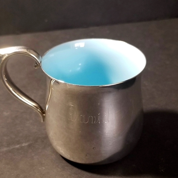 Reed and barton Enamel Bowl and Cup. Blue name engraved "David". EUC - Picture 6 of 9